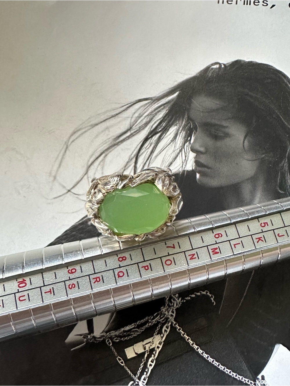 Vintage Green Oval Cabochon Sterling Fairycore Silver Ring Size 7